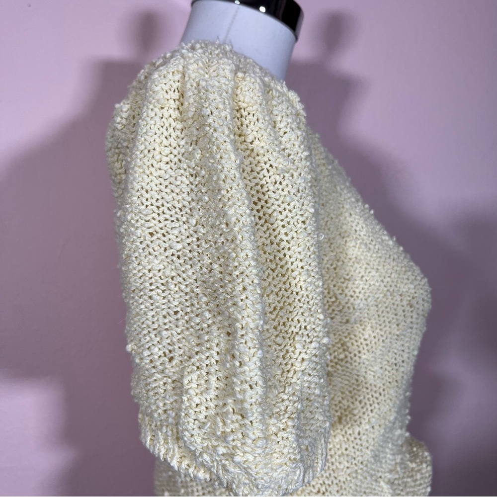 Vintage 70 80 Retro Pale Yellow Nubby Puff Sleeves Feminine Cropped Sweater - Picture 11 of 16
